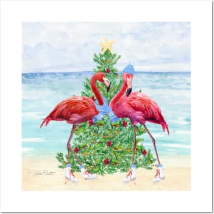 Coastal Christmas Flamingos A Posters and Art